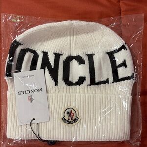 Moncler White and Black Knit Beanie